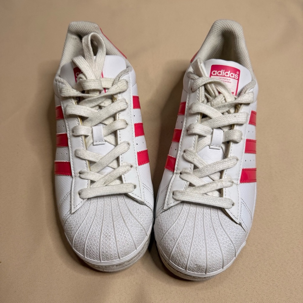 Adidas White and Pink Superstars